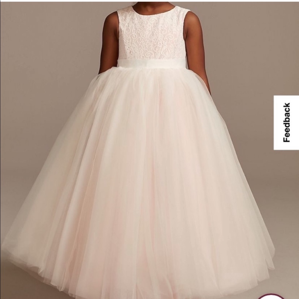 NEW David’s Bridal Flower Girls Dress with Heart Shaped Back Size 5 Girls Ivory